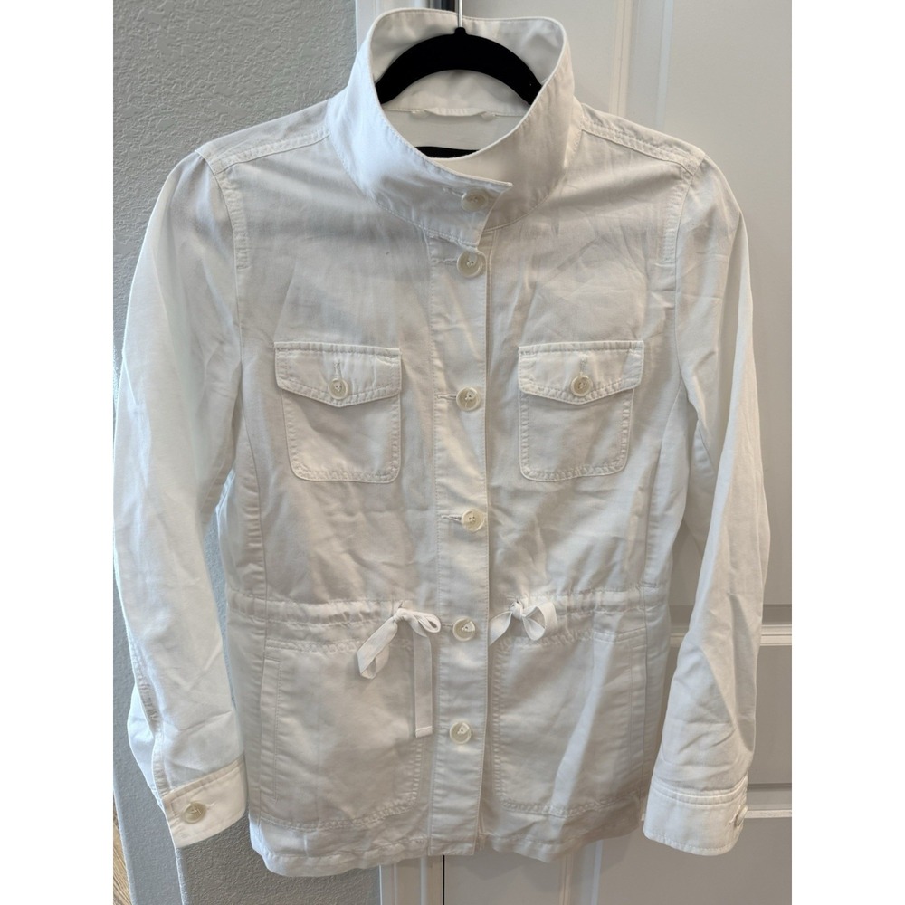 Talbots Washed Linen Jacket White Button Front Lightweight Cynch Waist. Sm‎